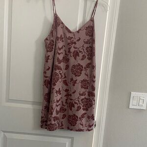 pink mauve  velvet floral Dress with Spaghetti Straps